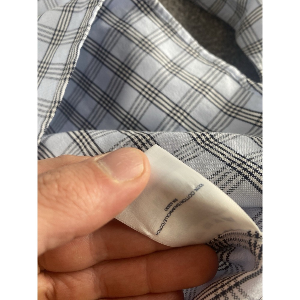 Lands Ends Chase Bank Blue Plaid 3 Button Polo Long Sleeve 15-15.5 Mens M Preppy - Picture 4 of 8